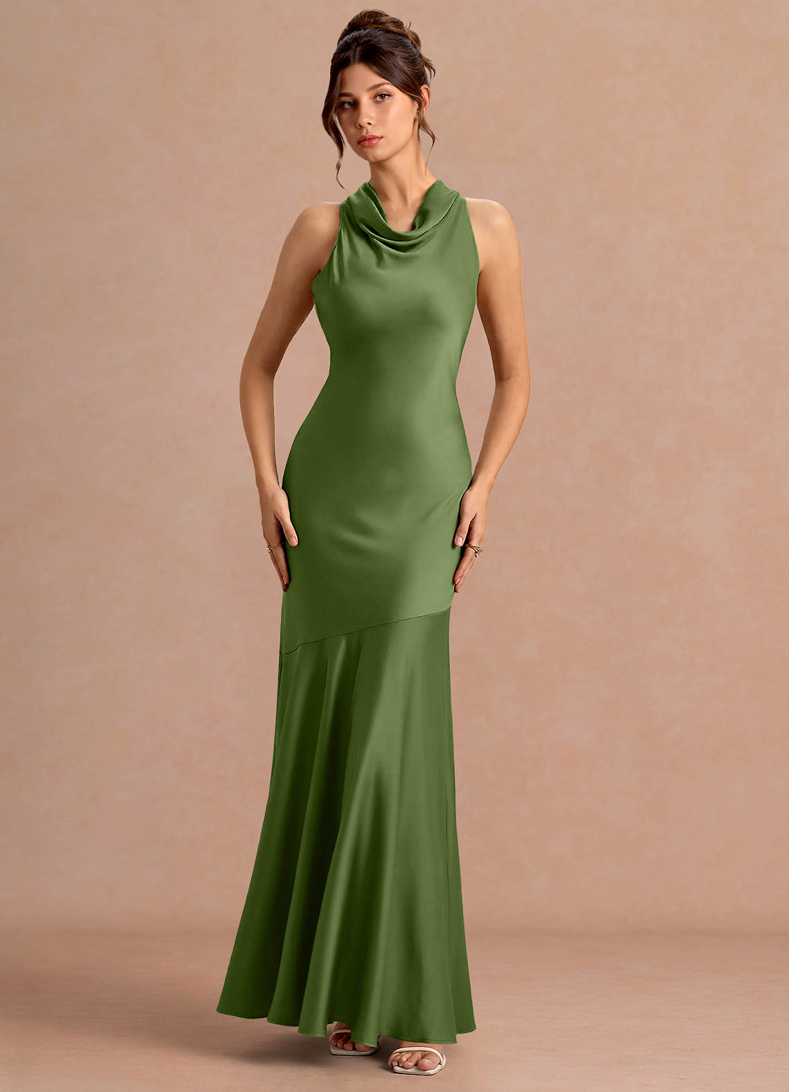 green emerald velvet dress Marilou Green Ruched Satin Maxi Dress