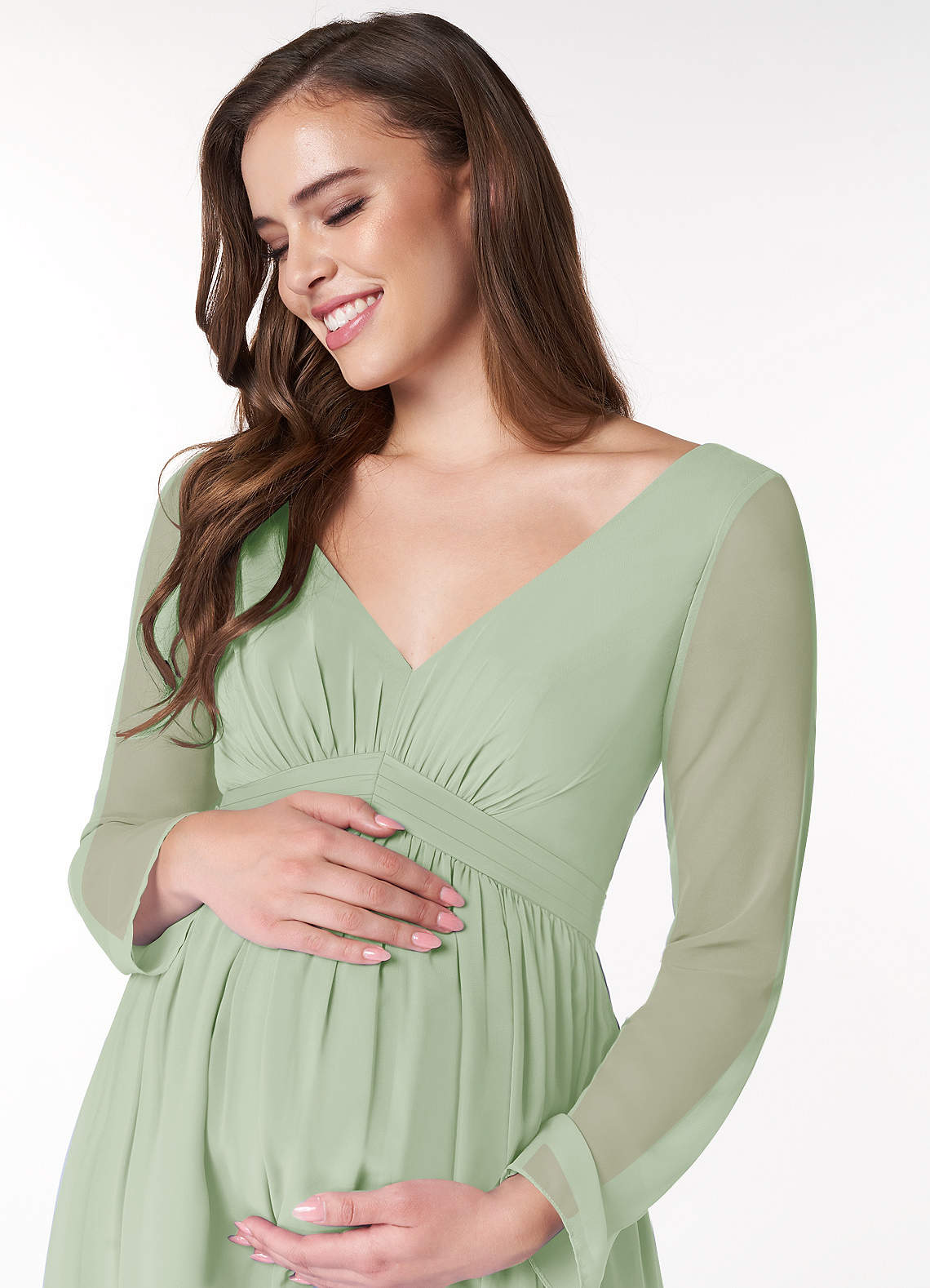 Azazie Teton Ready to Ship Dusty Sage Maternity Bridesmaid Dresses | Azazie