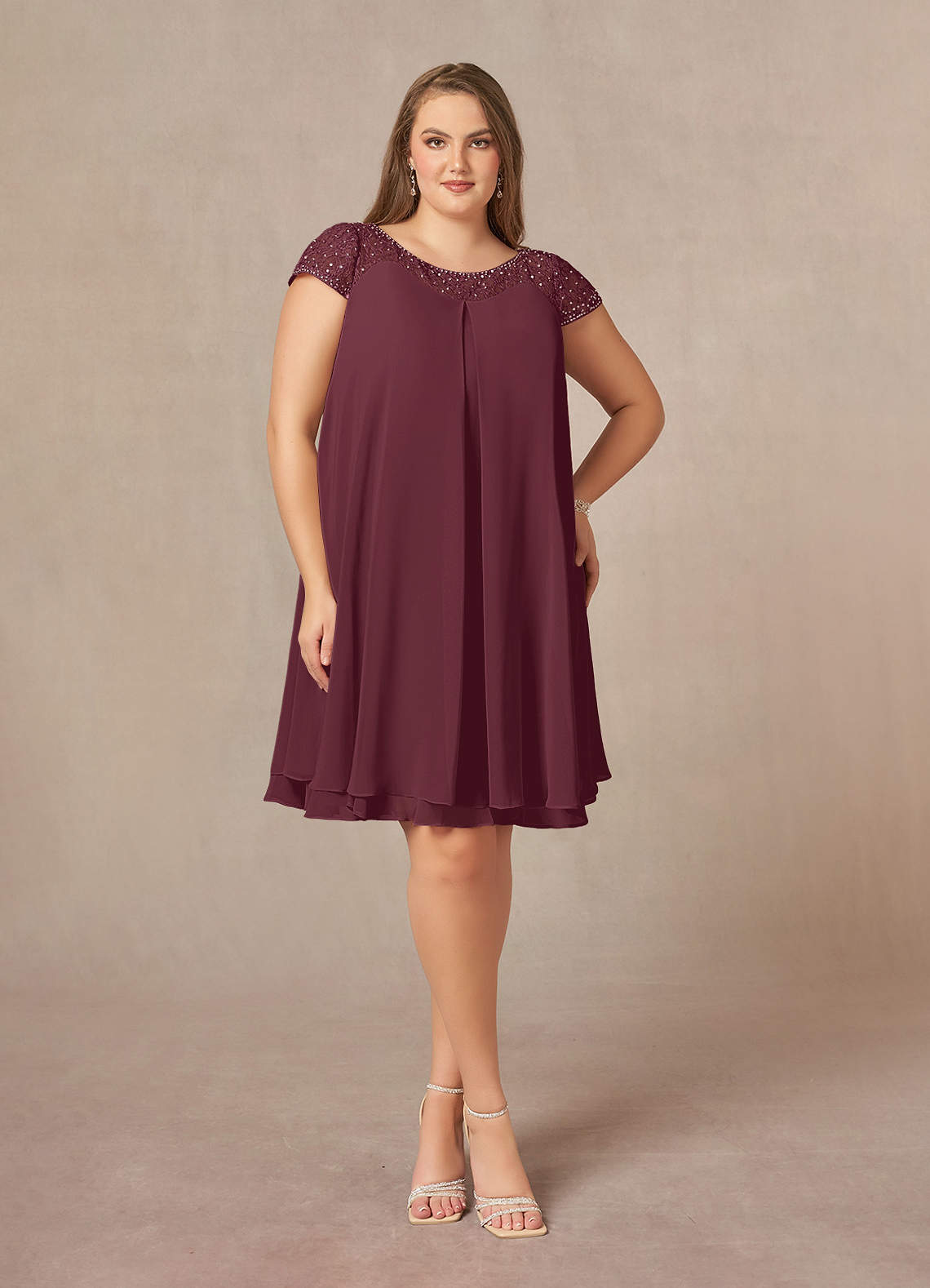 Azazie Tess Mother of the Bride Dresses Cabernet Empire Sequins Chiffon Dress image1