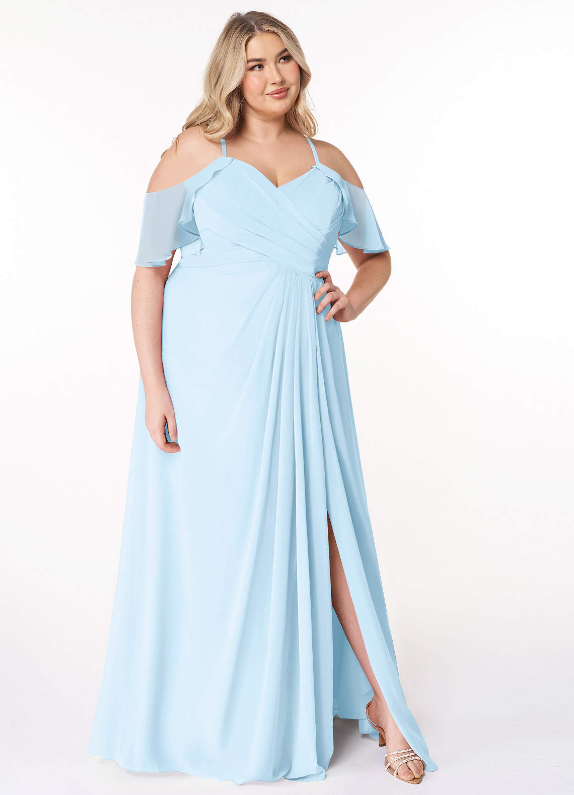 Azazie A-Line V-Neck Floor-Length Chiffon Bridesmaid Dresses - Sky Blue