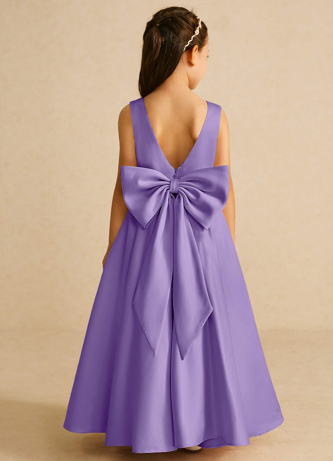 Azazie Pipsy Flower Girl Dresses Tahiti A-Line Bow Matte Satin Dress image1