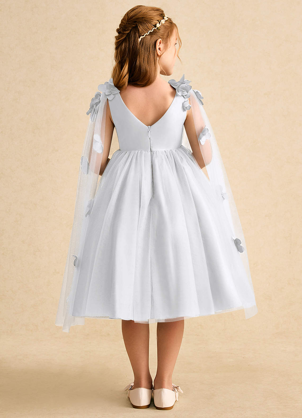 Azazie Staria Blumenmädchenkleider Ballkleid Gestreift Tüll Kleid Weiß image1