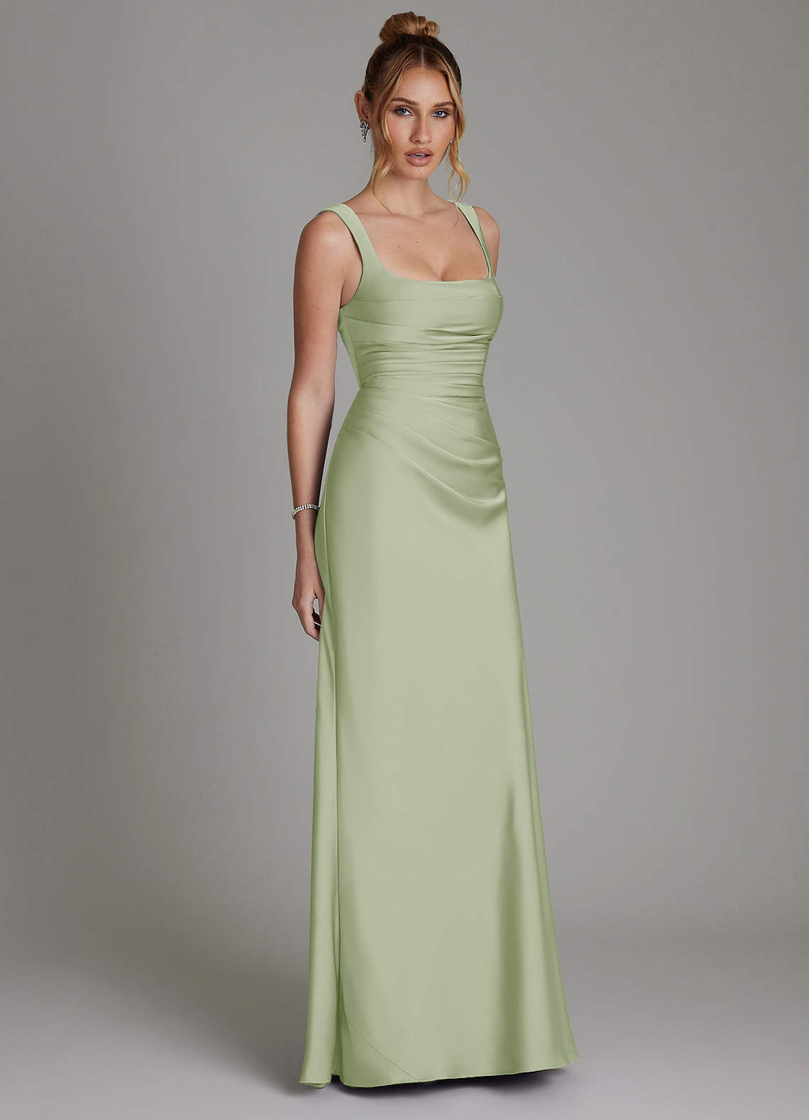 Azazie Agustina At-home Try On Dresses Lemon Sorbet Mermaid Corset Stretch Satin Dress image3