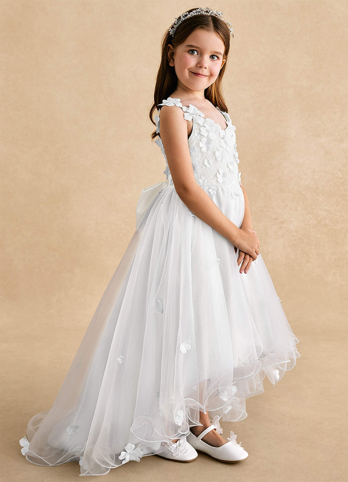 Azazie Celia Flower Girl Dresses Ivory A-Line Lace Tulle Dress image2