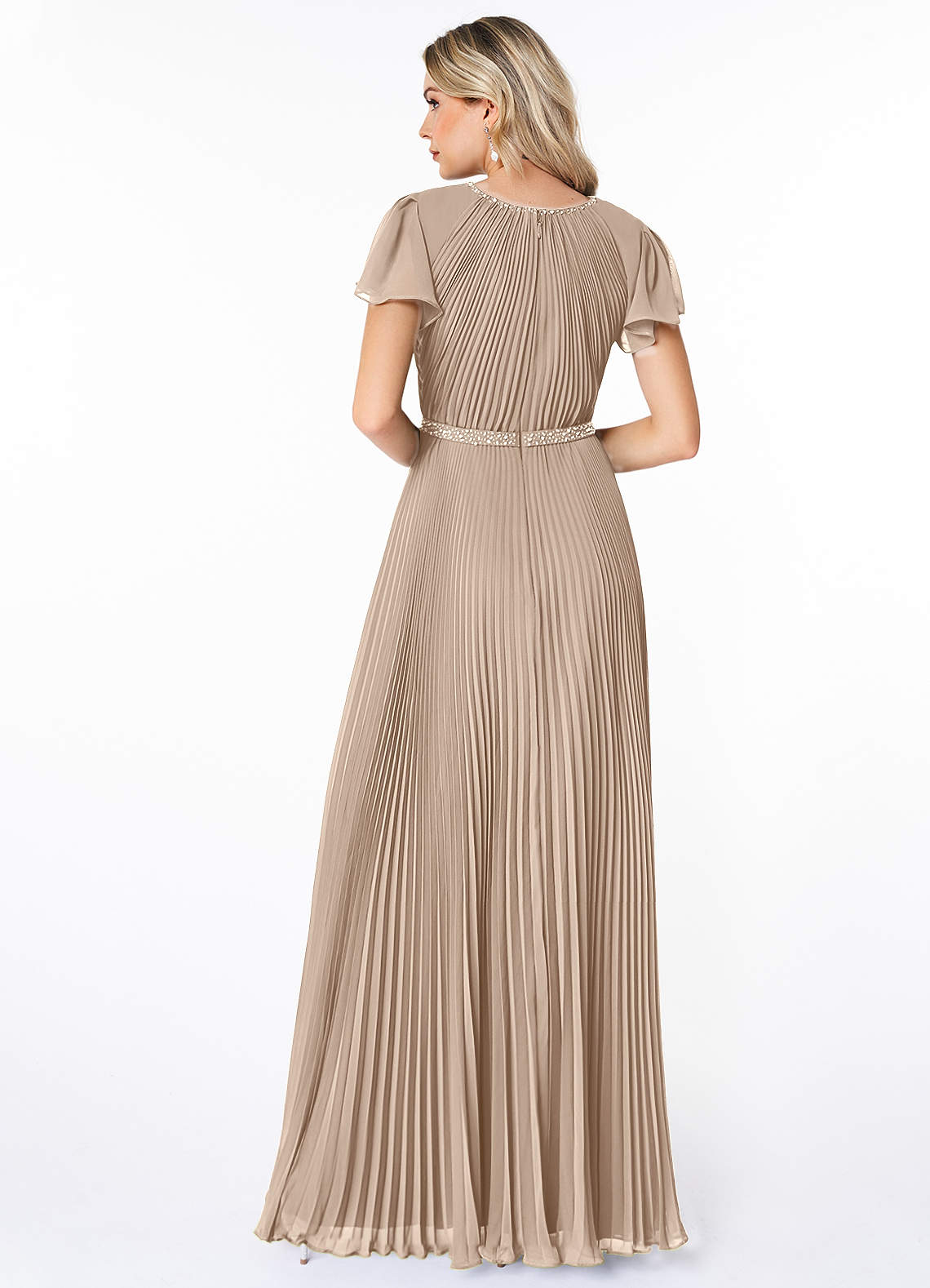 Azazie Kara Modest Bridesmaid Dresses A-Line Pleated Chiffon Floor-Length Dress image1