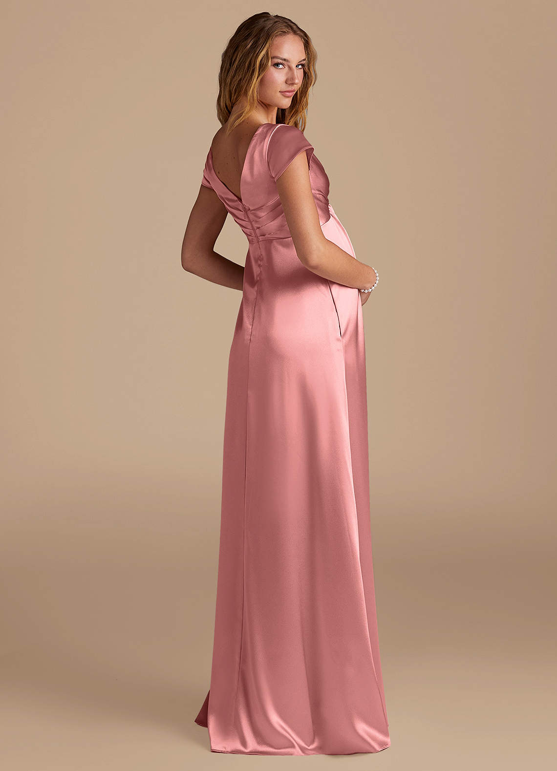 Azazie Allessia Venda final Vestido Linha A Comprimento do chão Cetim Metálico image1