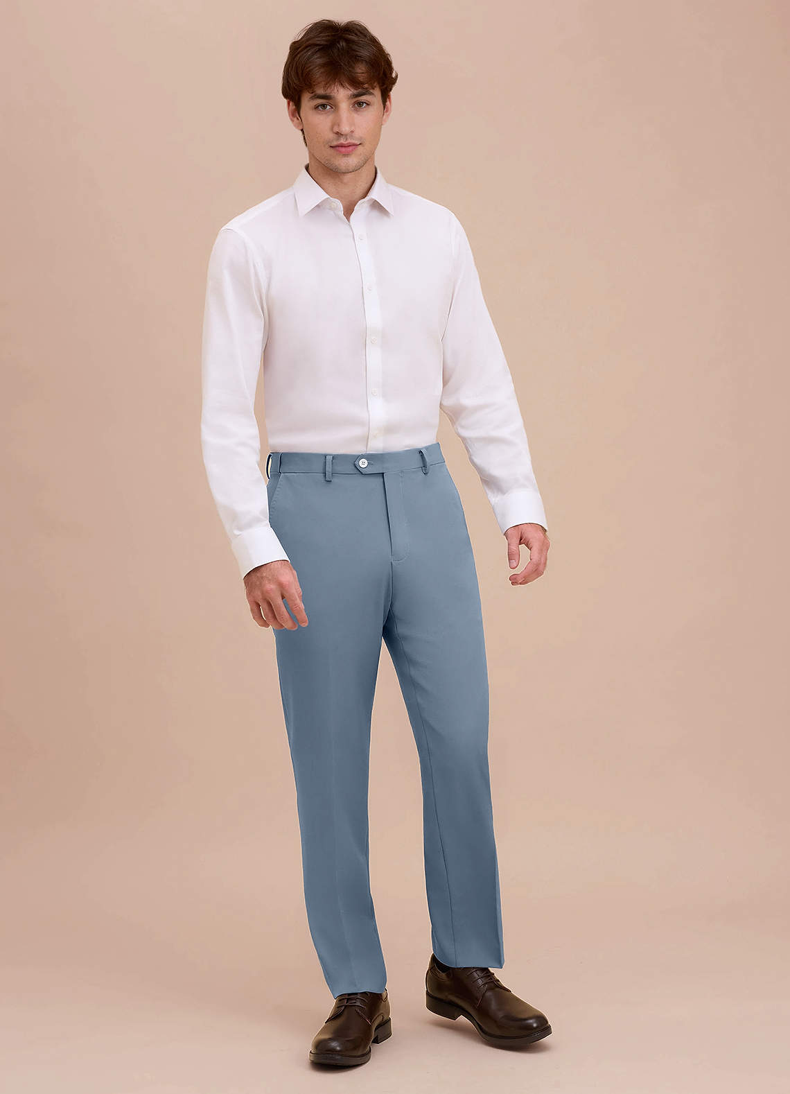 front Ethan Dusty Blue Refined Weave Performance Dress Pants