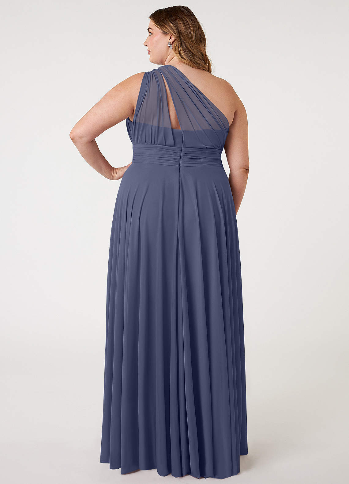 Azazie Charlize Bridesmaid Dresses Stormy A-Line One Shoulder Mesh Dress image6