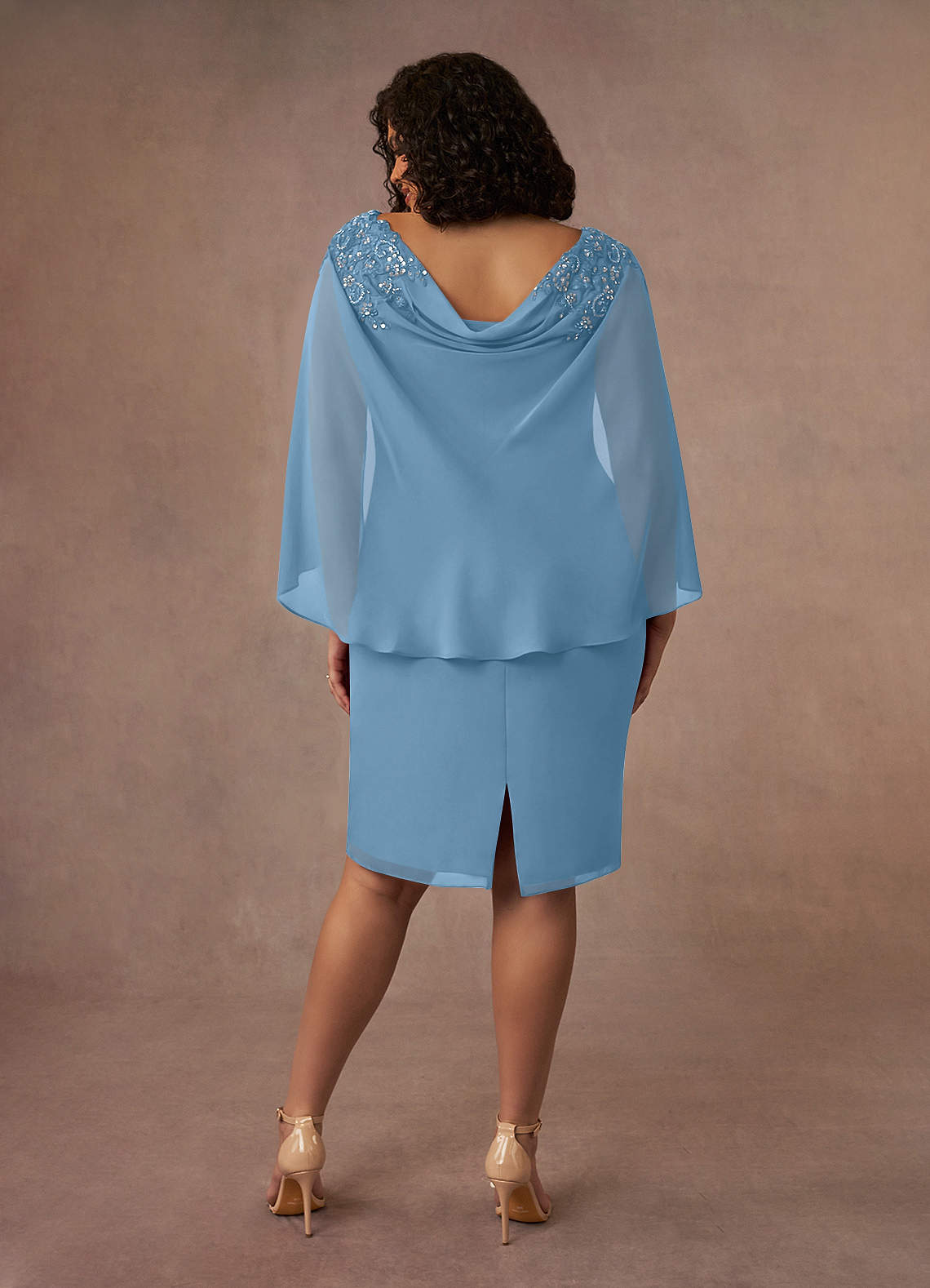 Azazie Carmela Mother of the Bride Dresses Steel Blue Sheath Lace Chiffon Dress image3