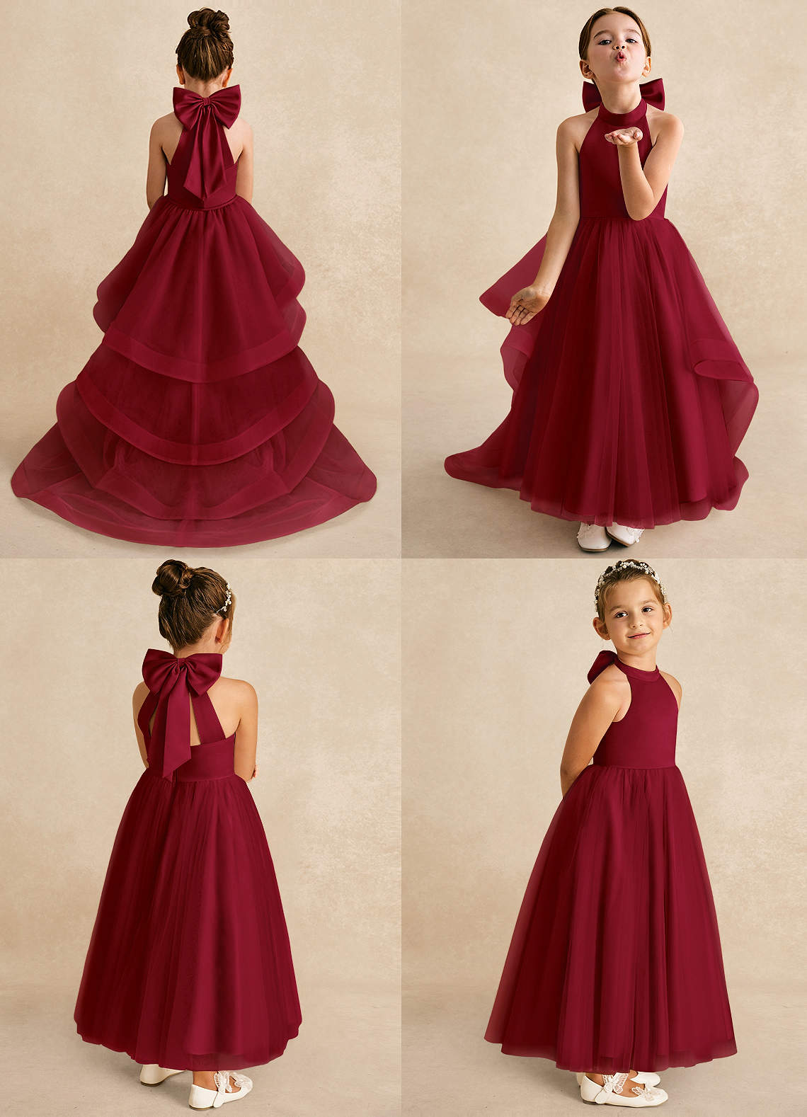 Azazie Bev Flower Girl Dresses Burgundy A-Line Convertible Tulle Dress image1