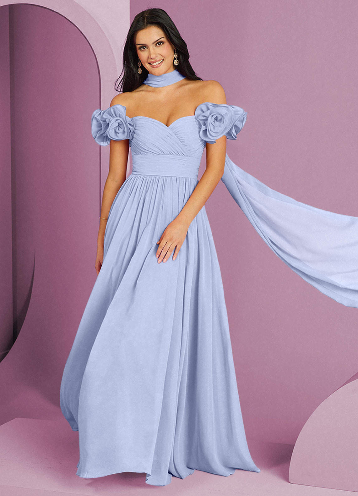 Barbie ♥ Azazie Bridesmaid Dresses Ice A-Line Off the Shoulder Chiffon Convertible Dress image1
