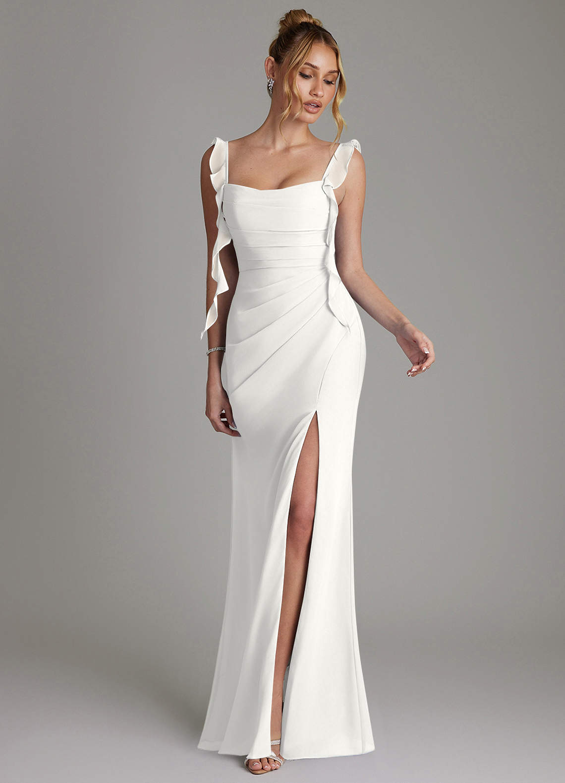 Azazie Jessamine Bridesmaid Dresses White Mermaid Corset Chiffon Dress image3