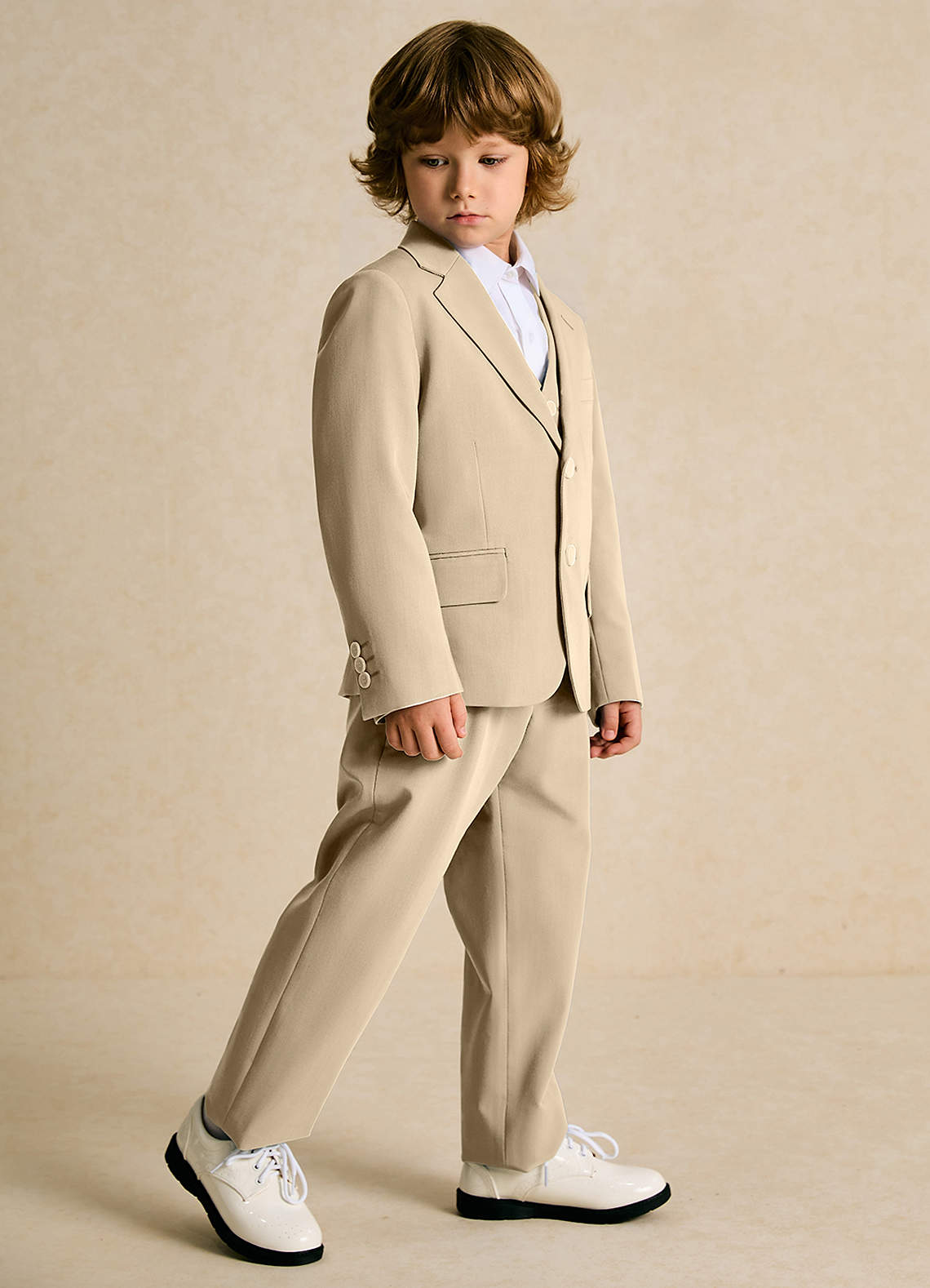 front Oliver Boys Tan 3-Piece Suit