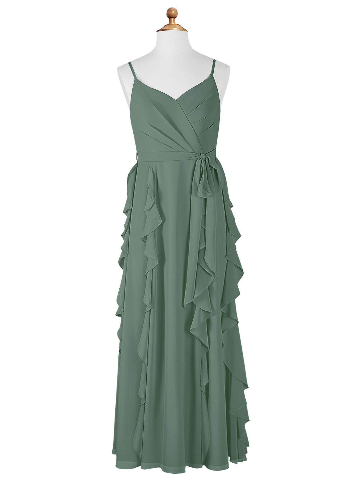 Azazie Peyton Junior Eucalyptus A-Line V-Neck Cascading Ruffles Chiffon Dress image5
