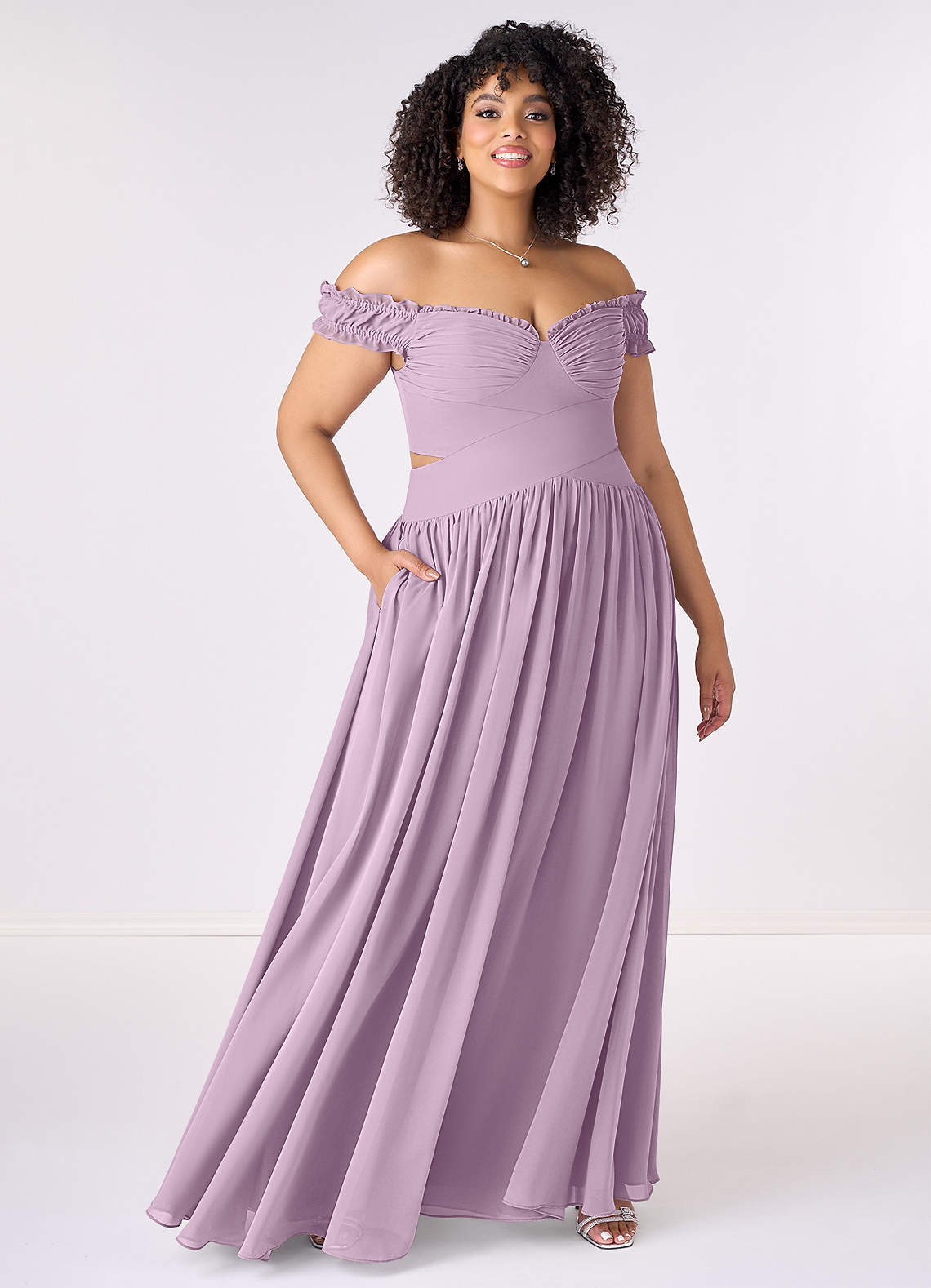 A-Line Ruched Chiffon Asymmetrical Dress Wisteria Plus Size