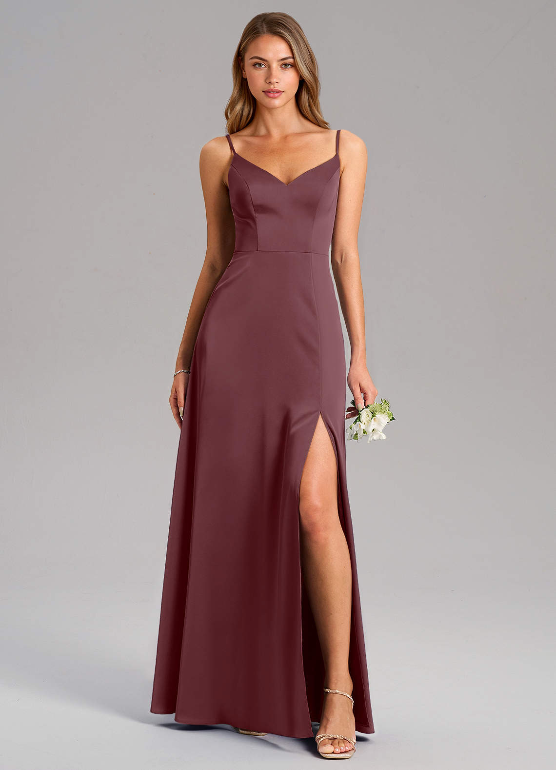 Azazie Talina Robes de demoiselle d'honneur Robe Trapèze en Satin extensible Sangria image1