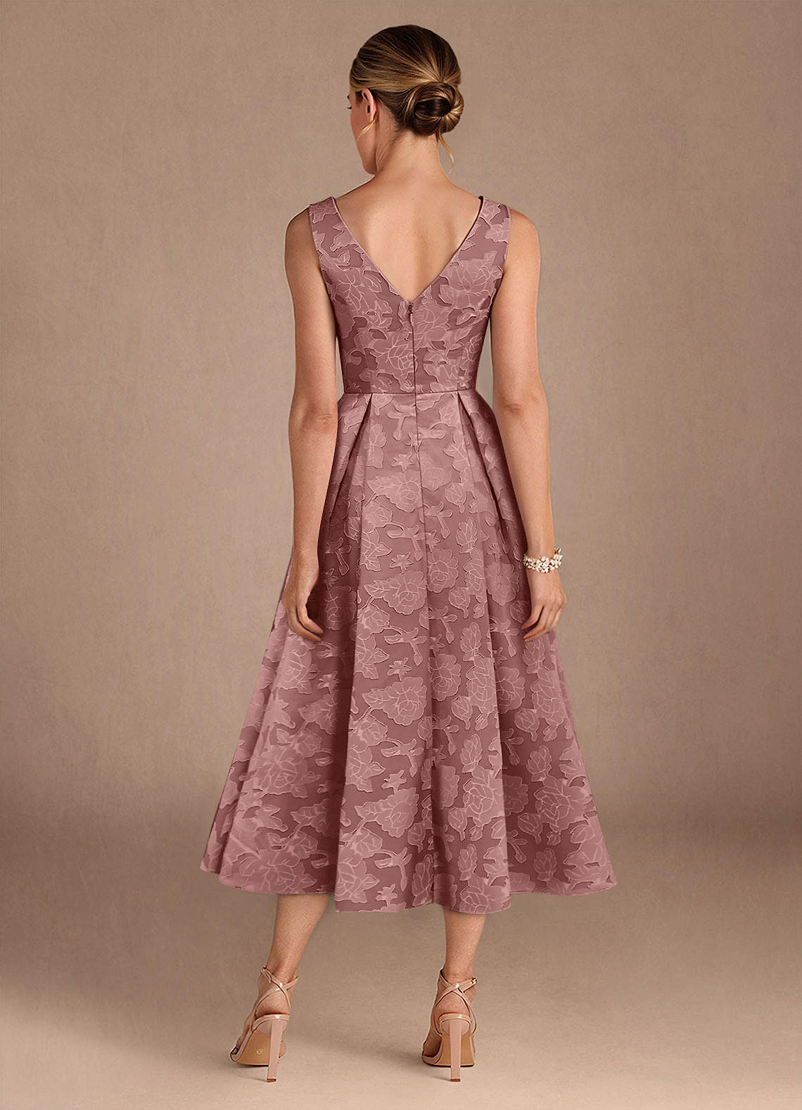 Azazie Fulton Mother of the Bride Dresses Dusty Rose A-Line Pleated Floral Burnout Dress image2