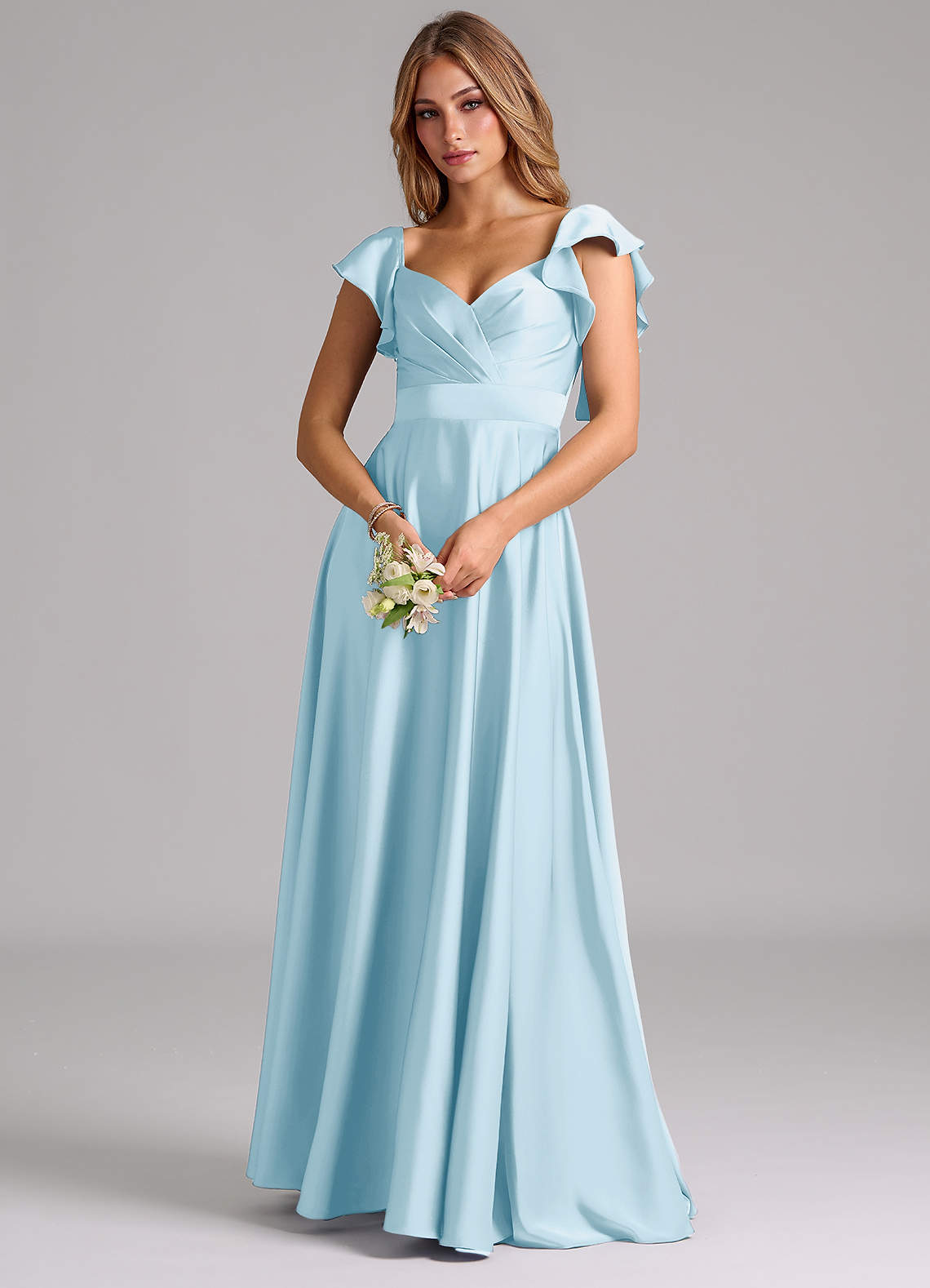 Azazie Leilani Bridesmaid Dresses Sky Blue A-Line Ruched Stretch Satin Dress image6