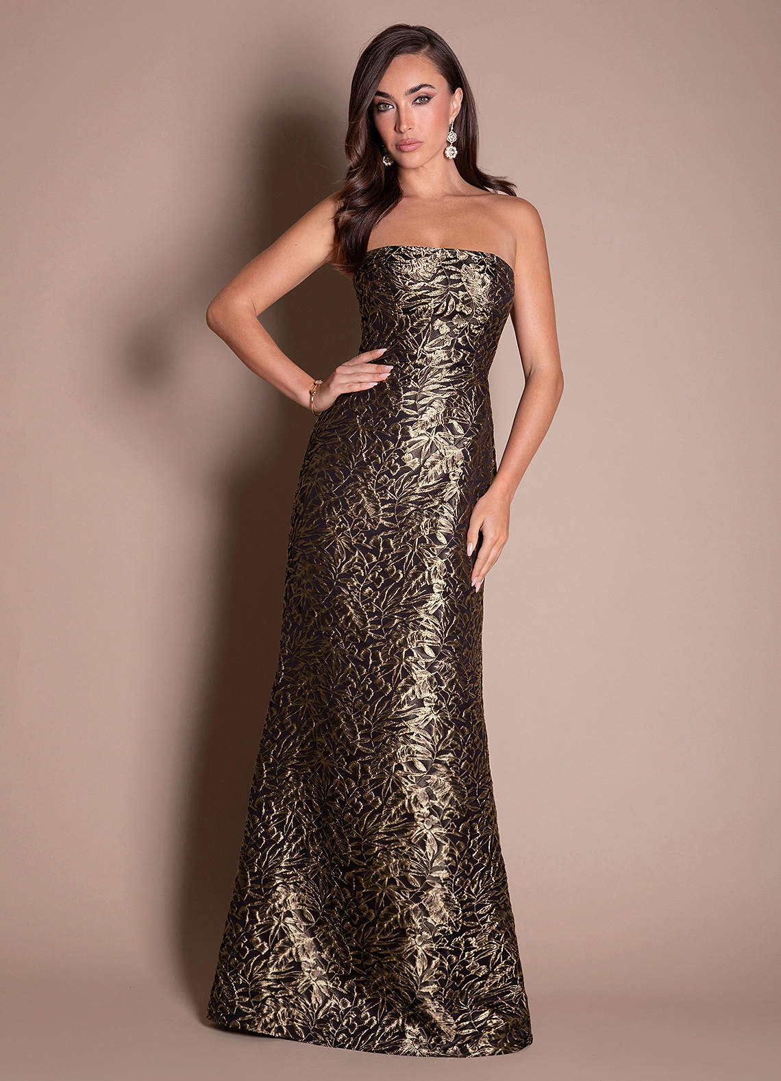 gold string dress Ladivine CD729 Elegantly Fitted Evening Gown – Mia Bella Couture