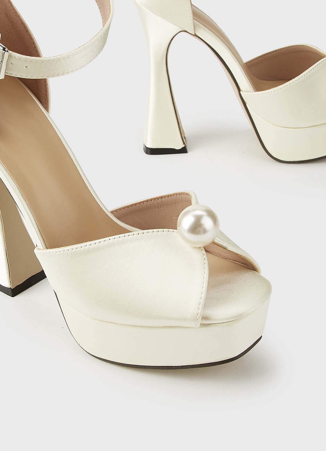 front Satin Pearl Platform Heels