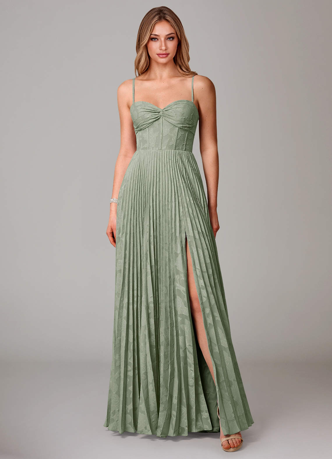 Azazie Akiko Bridesmaid Dresses Agave A-Line Sweetheart Neckline Floral Burnout Dress image1