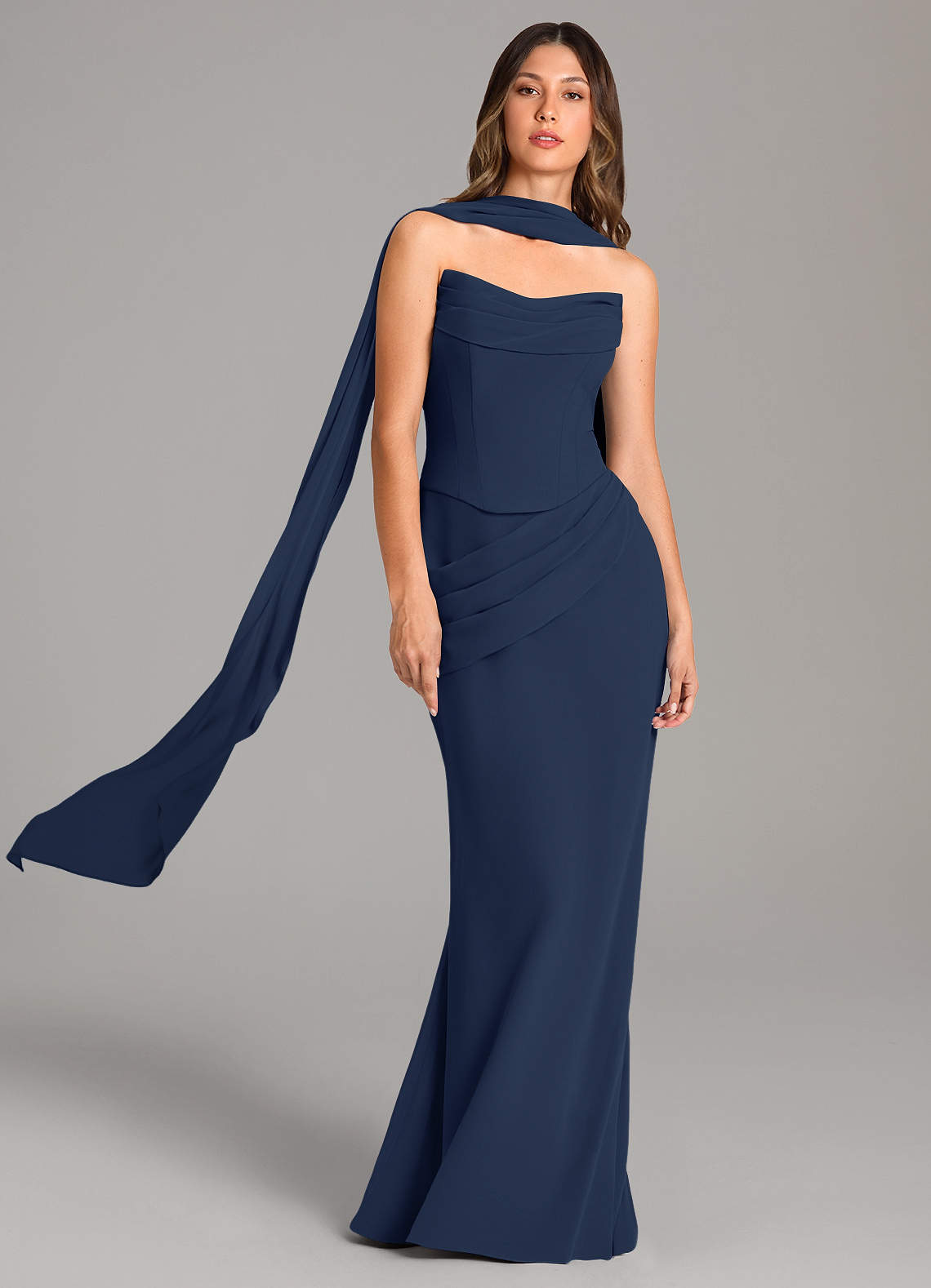 Azazie Sorrel Brautjungfernkleider Meerjungfrau-Linie Korsett Chiffon Kleid Dunkelmarine image1