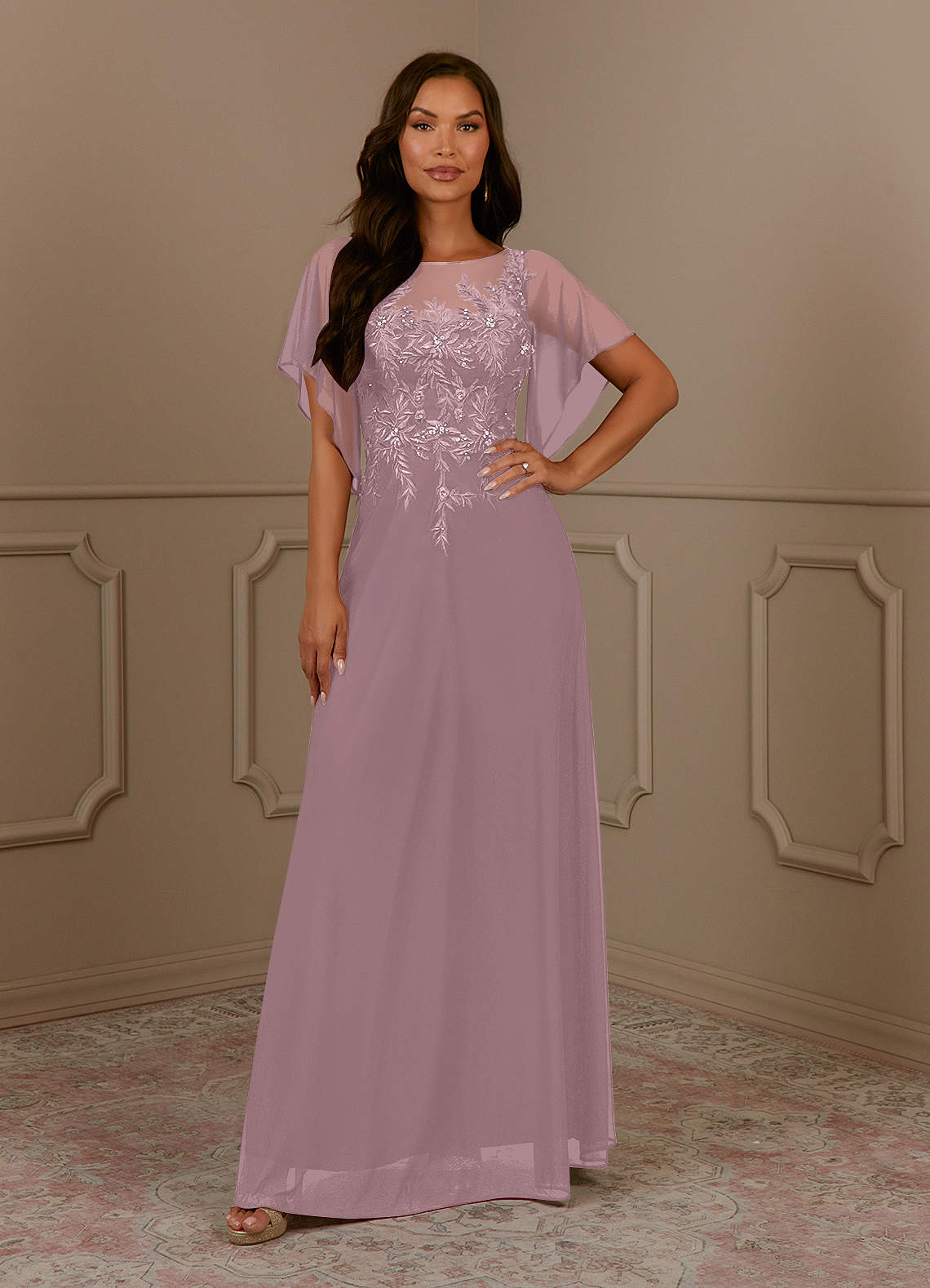 Azazie Cavell Mother of the Bride Dresses Dusty Rose A-Line Sequins Mesh Dress image1