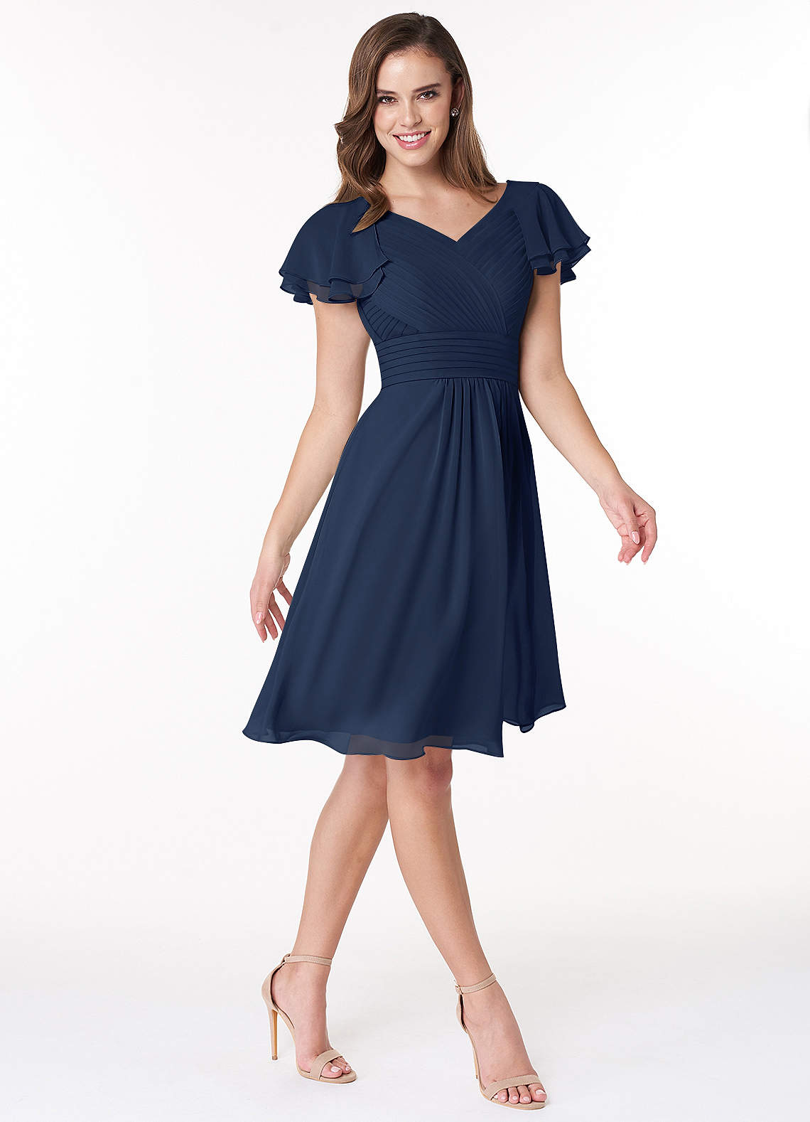 Azazie Hadley Final Sale A-Line Pleated Chiffon Knee-Length Dress image4