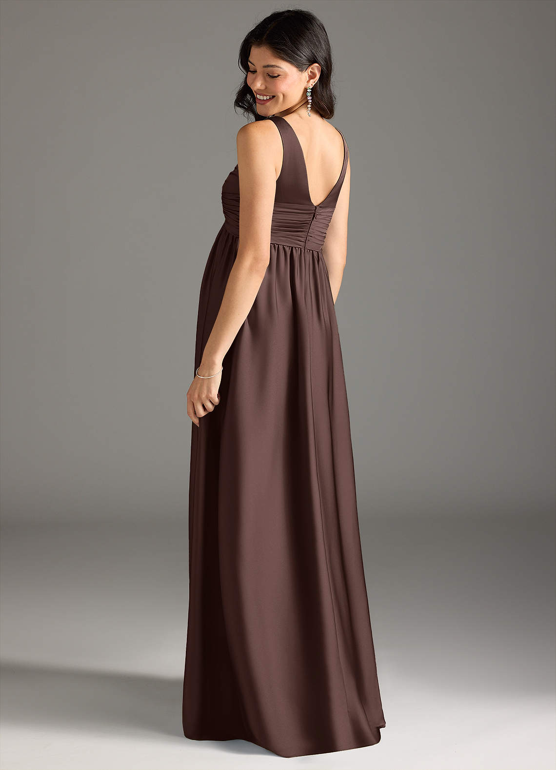 Azazie Yetta Maternity Bridesmaid Dresses A-Line Pleated Stretch Satin Floor-Length Dress image2