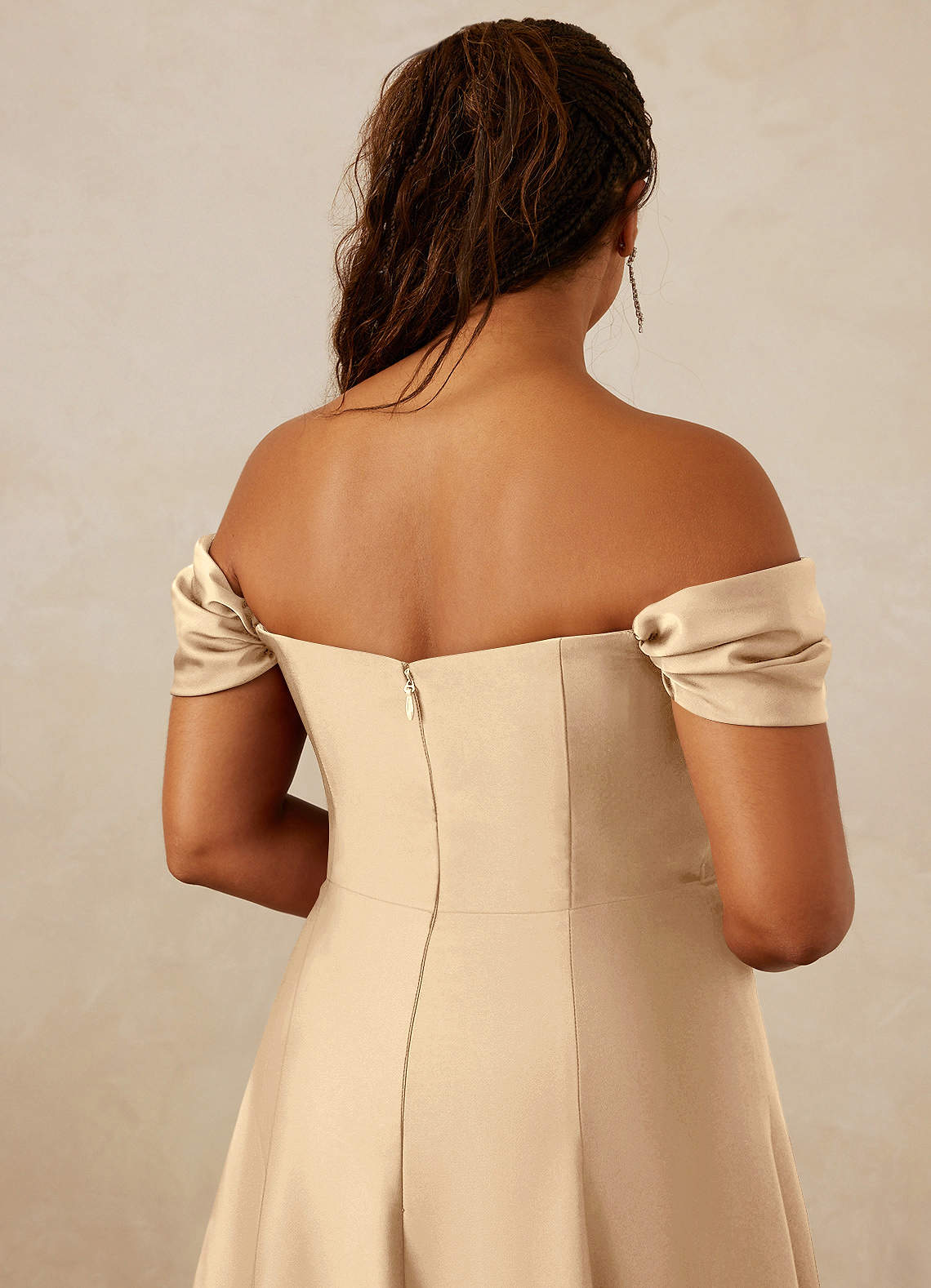 Christian Siriano Bridal for Azazie 1002 Bridesmaid Dresses Off Shoulder Stretch Satin A-line Dress image13