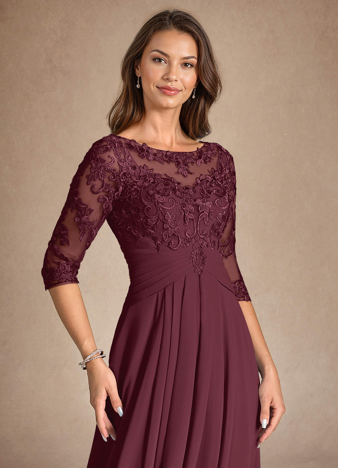Azazie Marietta Mother of the Bride Dresses Cabernet A-Line Lace Dress image6