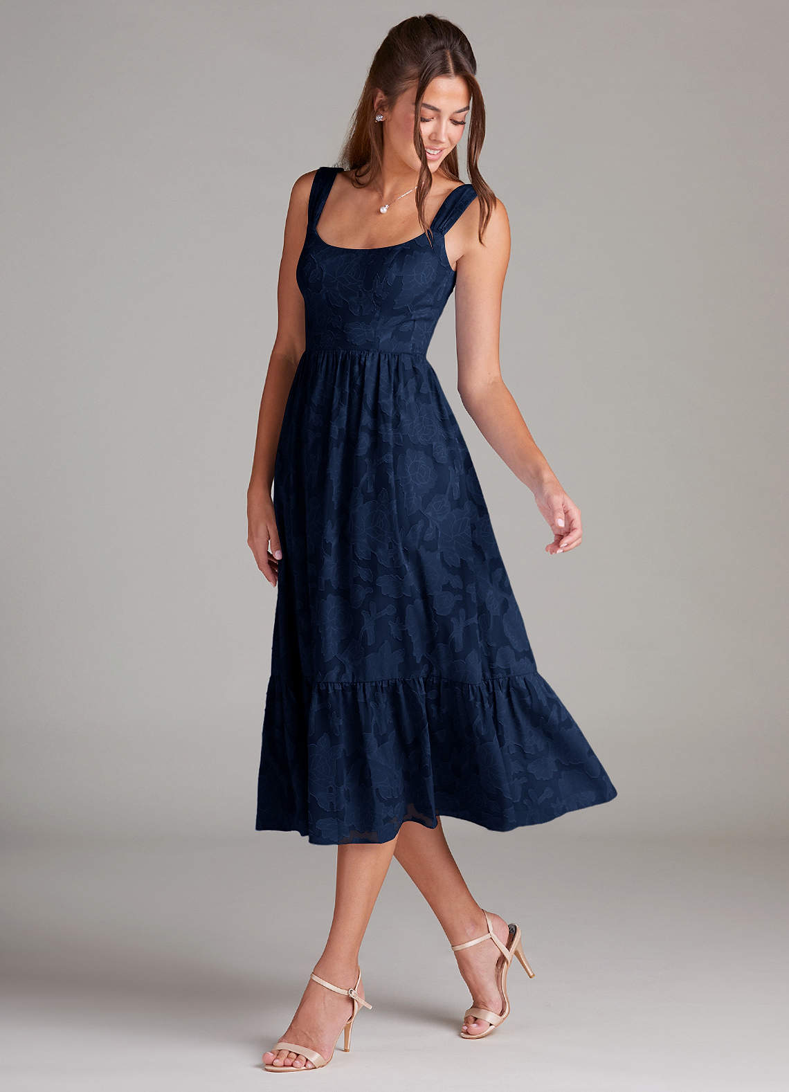 Azazie Alissa Brautjungfernkleider A-Linie mit Taschen Blumen-Burnout Kleid Dunkelmarine image4
