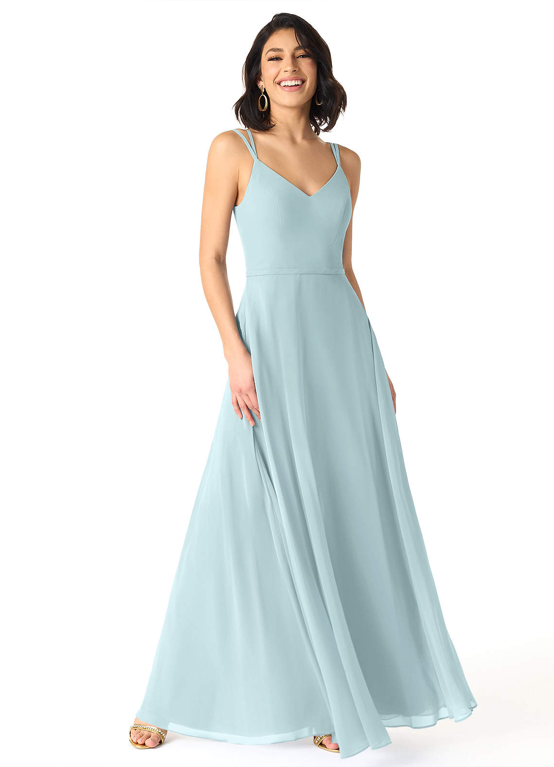 Azazie Janine Bridesmaid Dresses Mist A-Line V-Neck Chiffon Dress image1