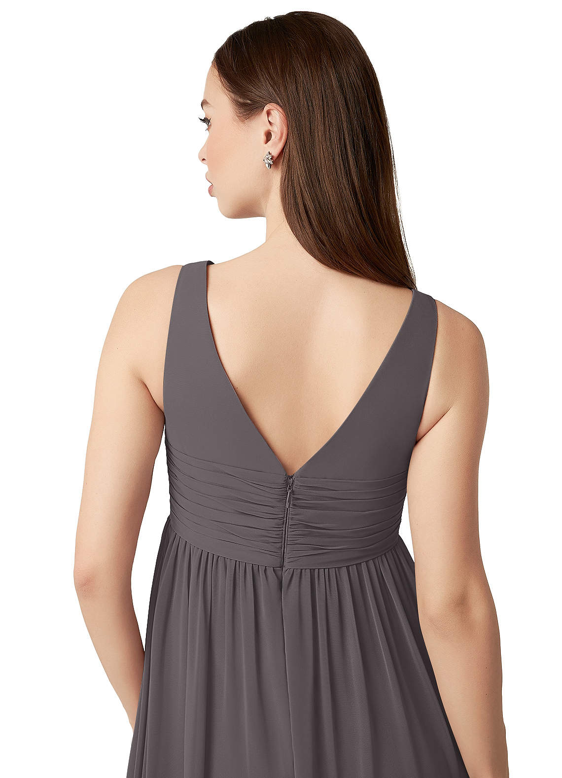 Azazie Yetta Maternity Bridesmaid Dresses A-Line V-Neck Gathered Chiffon Floor-Length Dress image2