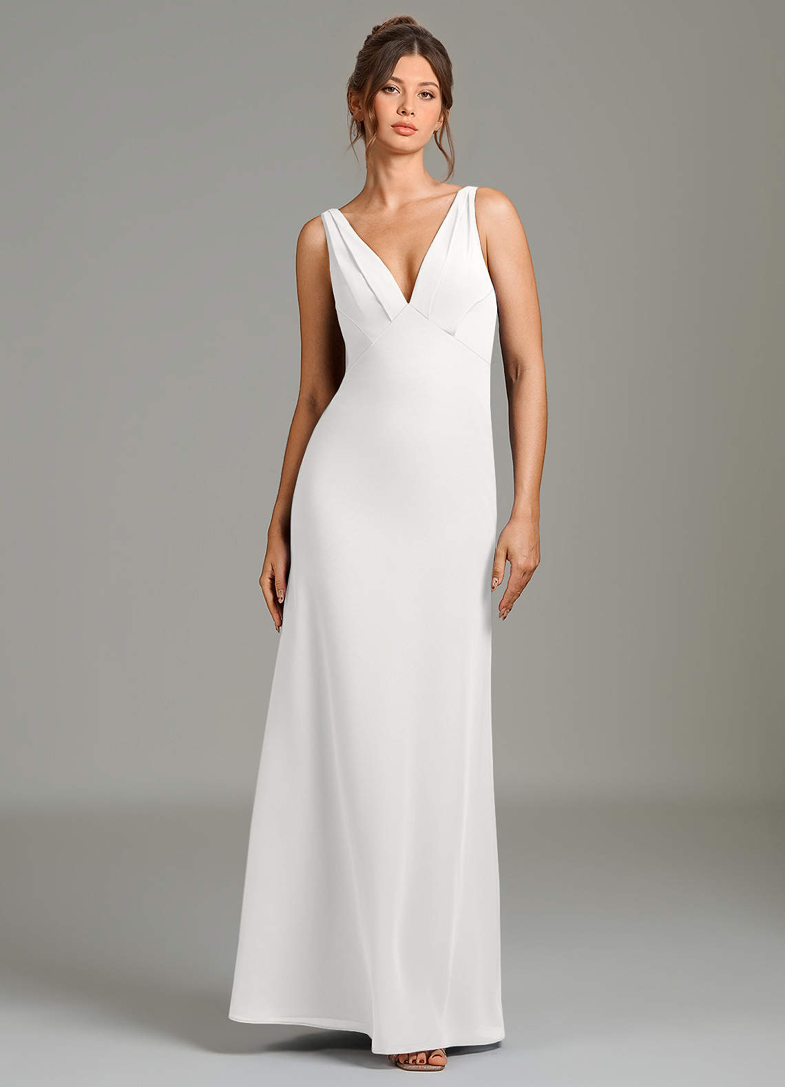 white chiffon bridesmaid dress Azazie Amberly