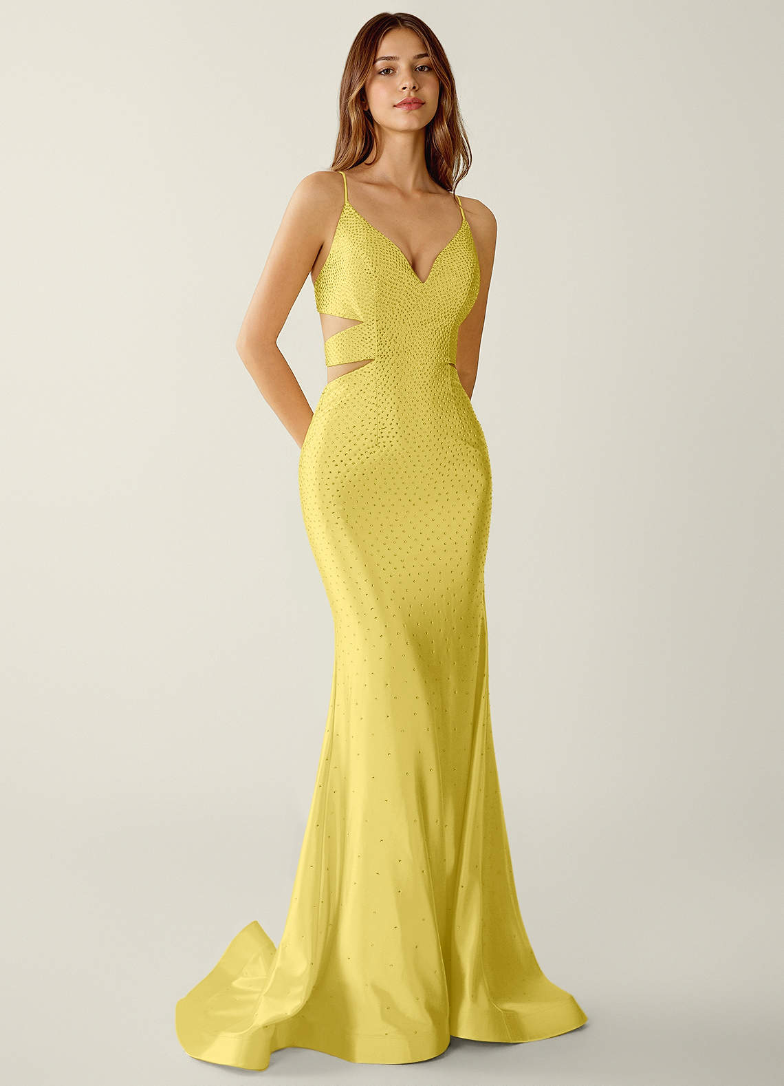 Lumina Lemon Sorbet V-Neck Hot Rhinestones Corset Prom Dress | Azazie