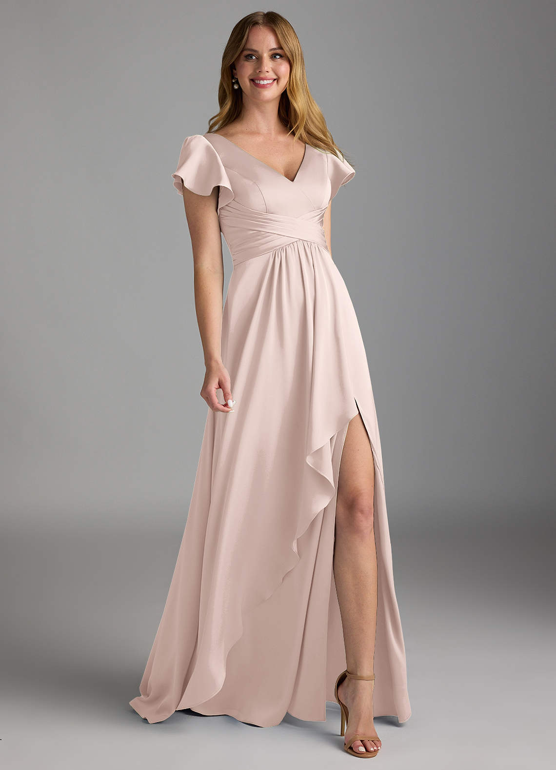 Azazie Omari Bridesmaid Dresses Blushing Pink A-Line Stretch Satin Dress image1