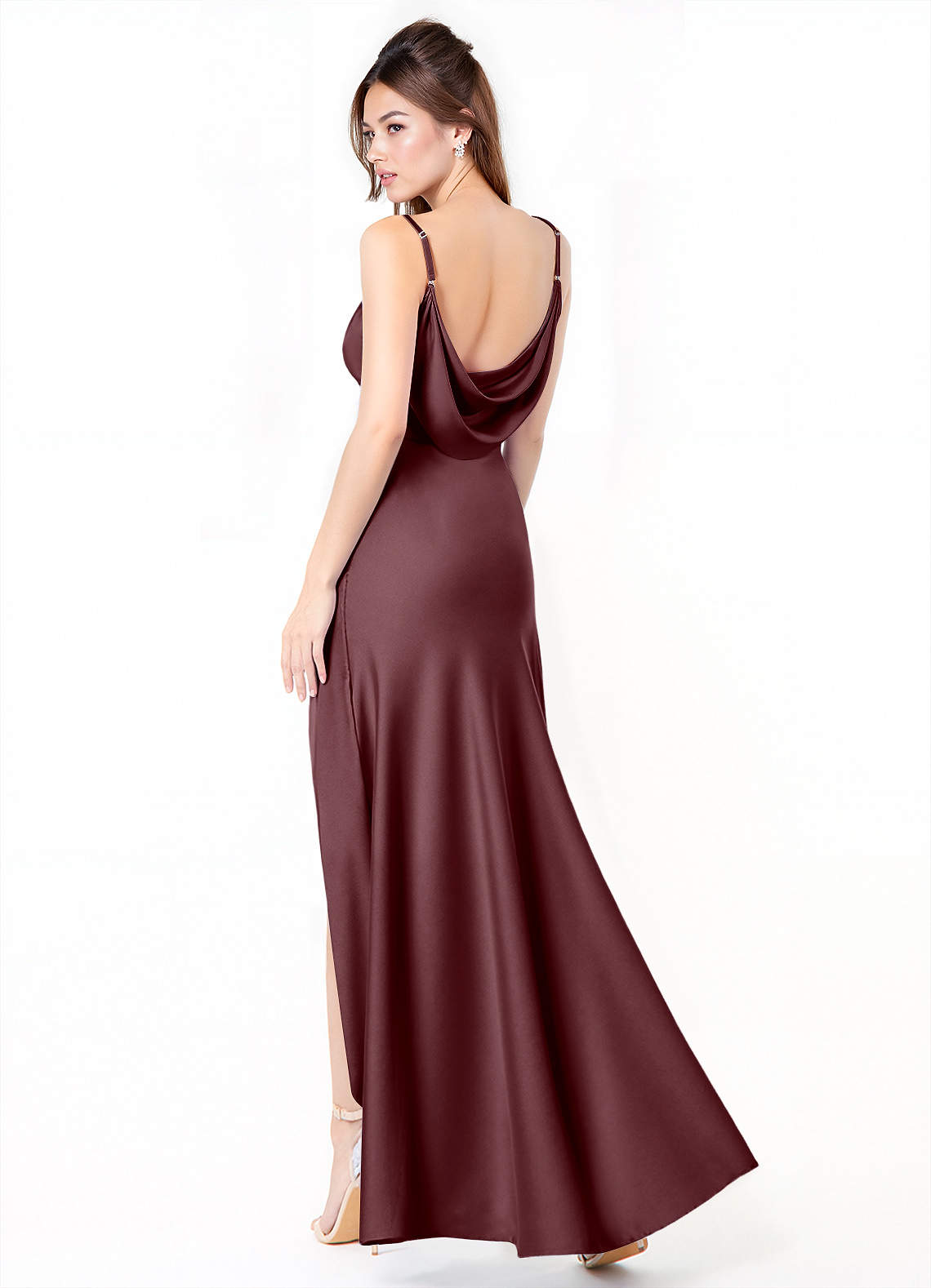 Azazie Alaija Bridesmaid Dresses Sangria Mermaid Side Slit Stretch Satin Dress image1