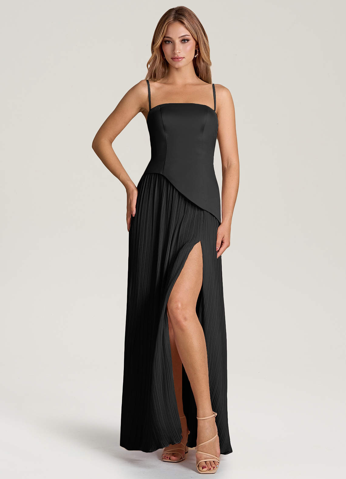 Azazie Tierney Vestidos de madrinha de casamento Vestir Preto de Chiffon de Linha A com Sem alças image2