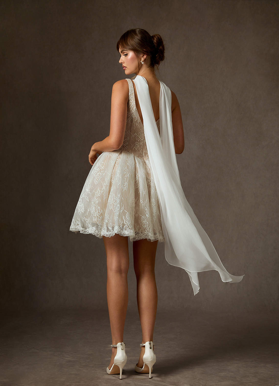 Azazie Dawn Diamond White Nude A-Line Lace Dress | Azazie