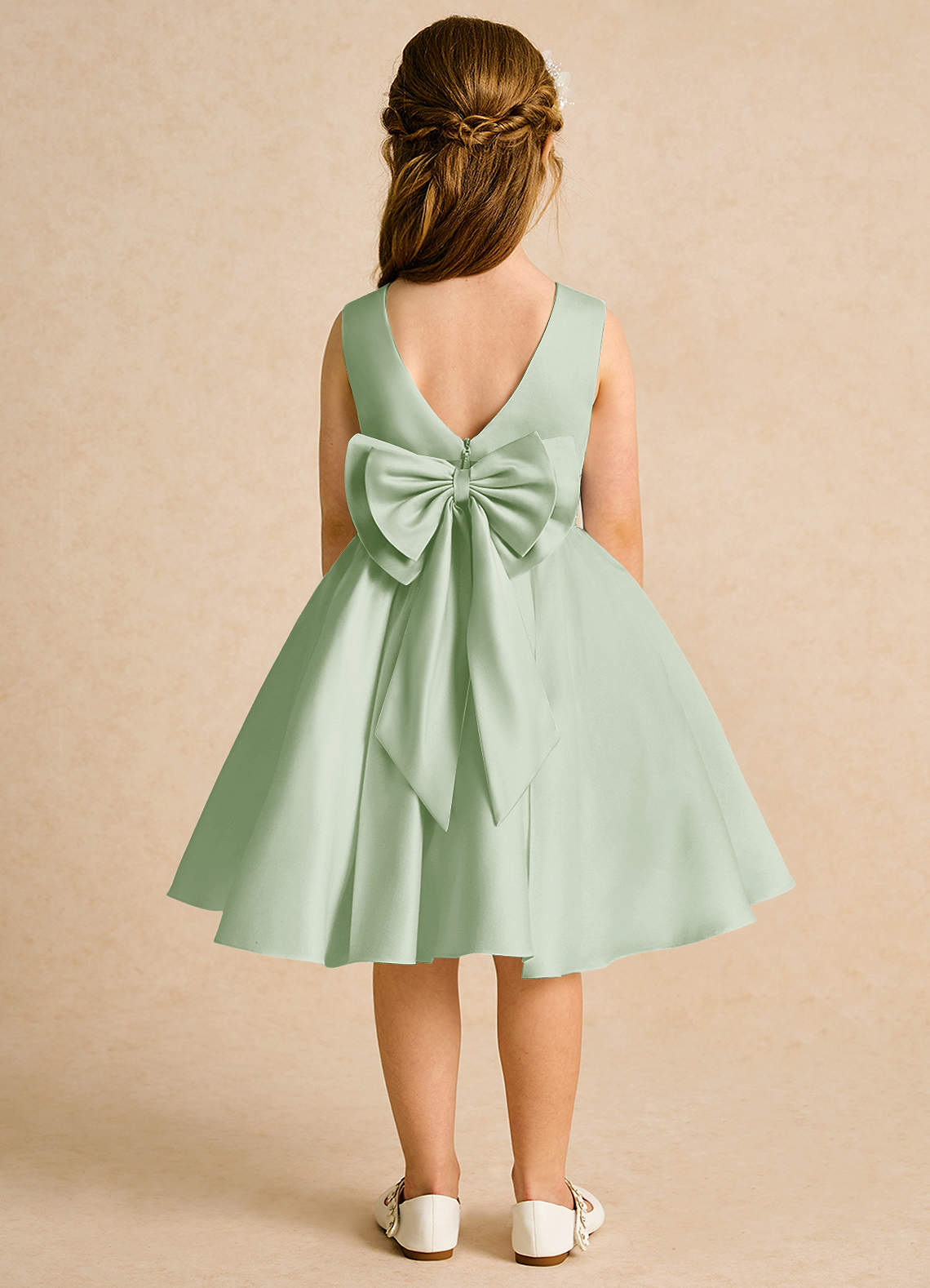 Azazie Sosie Flower Girl Dresses Dusty Sage Dusty Sage A-Line Pleated Matte Satin Dress image1