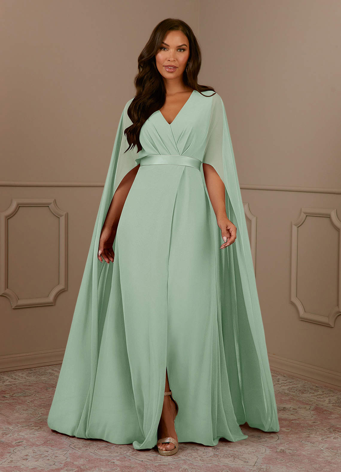 Azazie Isa Mother of the Bride Dresses Agave A-Line V-Neck Pleated Chiffon Dress image1
