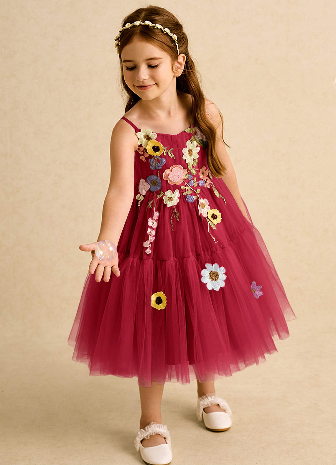 Azazie Osea Sukienki dla dziewczynek sypiących kwiaty Suknia balowa Pofałdowany Tiul Długość do kolan Sukienka image1