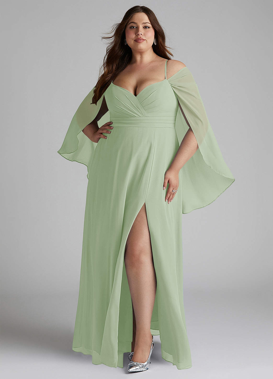 Azazie Cienna Bridesmaid Dresses Dusty Sage A-Line Long Sleeve Chiffon Dress image1