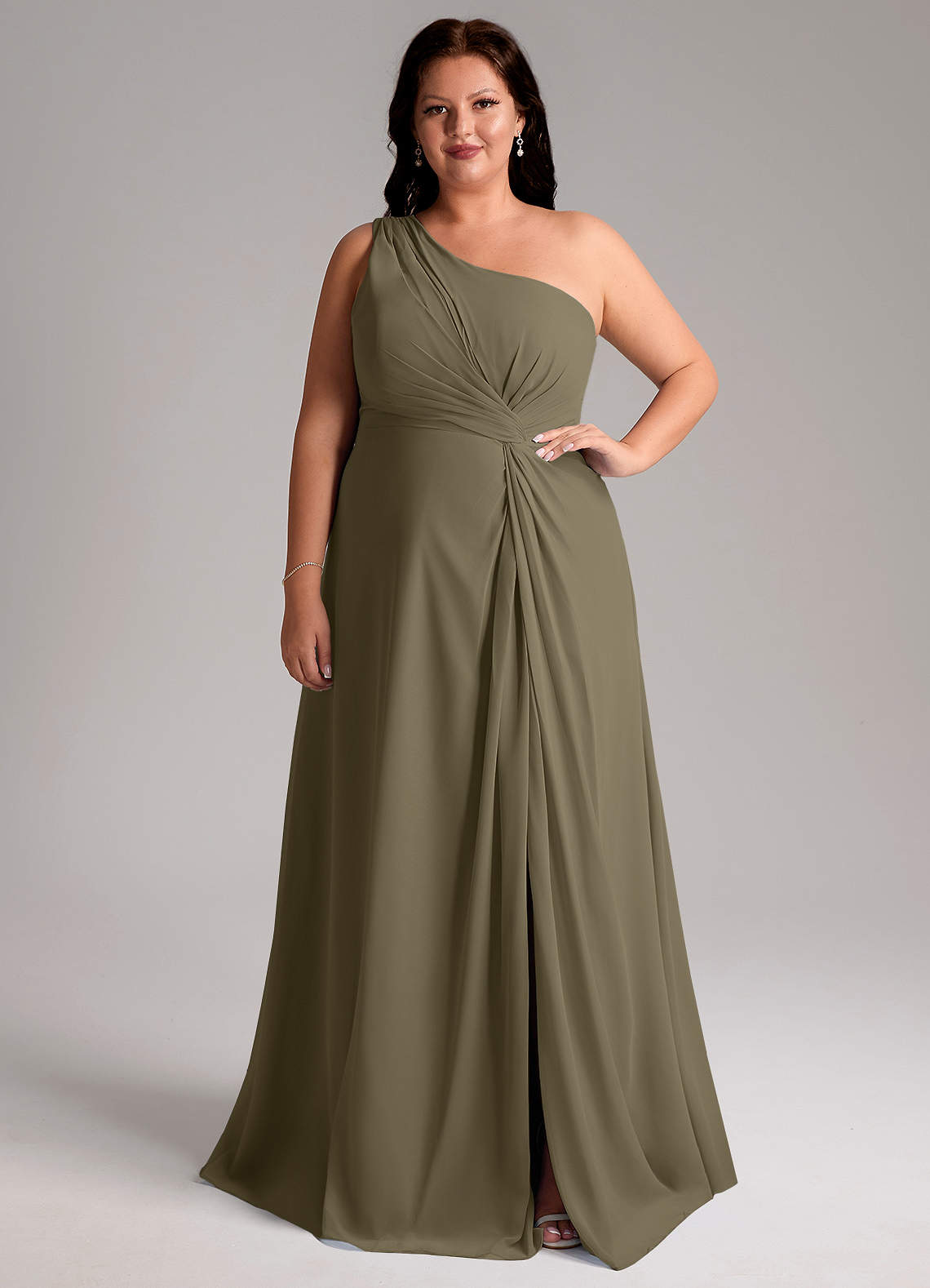 Azazie Brooke Jurken voor bruidsmeisjes Jurk van Chiffon met A-lijn One-shoulder Wilgengroen image1