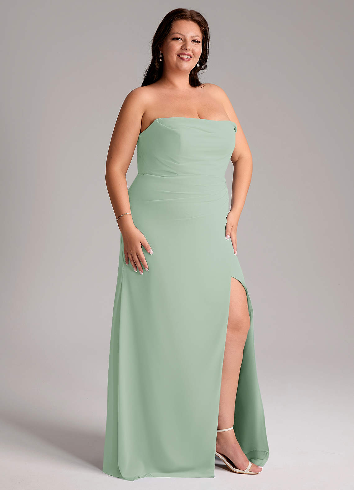 Azazie Leonis Bridesmaid Dresses Agave Sheath Strapless Chiffon Convertible Dress image13