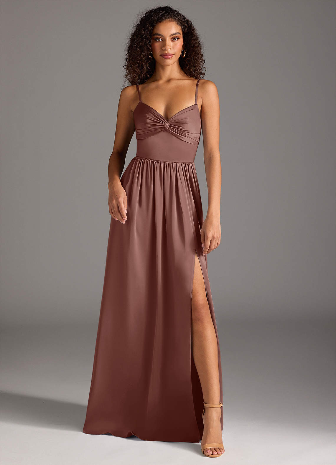 Azazie Zeya Vestidos de madrinha de casamento Vestir Café Expresso de Cetim elástico de Linha A com Plissado image1