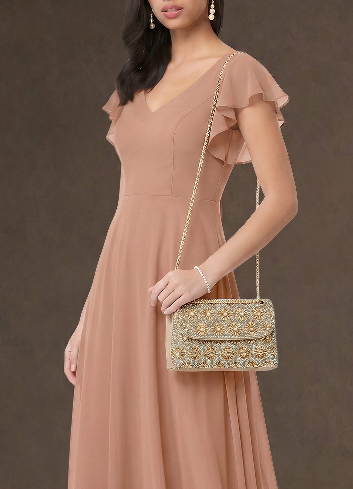 front Rhinestone Sunburst Shoulder Bag
