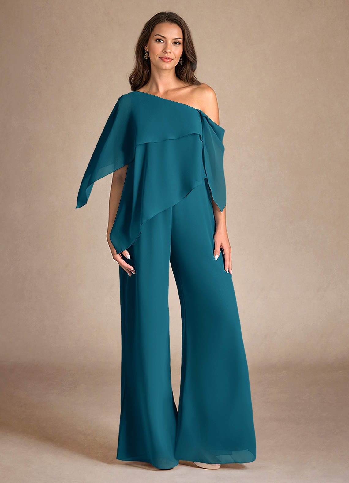 Azazie Halima Mother of the Bride Dresses Ink Blue Jumpsuit/Pantsuit Side Slit Chiffon Dress image1