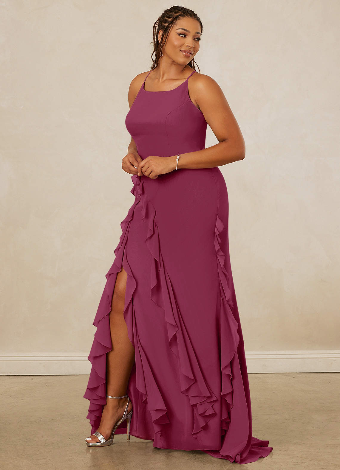 Christian Siriano Bridal for Azazie 1006 Bridesmaid Dresses Mulberry Mermaid Ruched Chiffon Dress image10